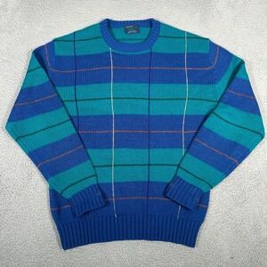 Vtg Arrow Blazer Sweater Adult‎ XL Blue Plaid Pullover Acrylic Crewneck Grandpa